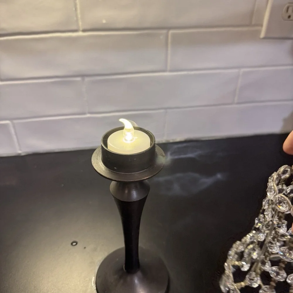 VTG Pottery Barn Metal Tea Light Candle Holder Lamp Beaded Crystal Shade